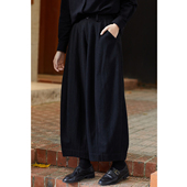 加厚黑色显瘦休闲裤 忘城H1419座 冬新款 羊毛毛呢阔腿裤 垂落 夜