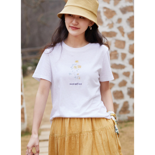 春夏亚麻棉混纺原创手绘白色印花T恤短袖 故事 玫瑰 忘城A873座