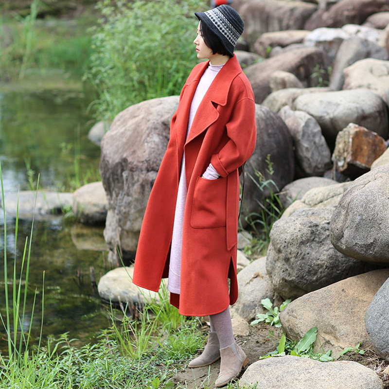 忘城秋冬新款羊毛双面呢毛呢大衣