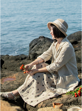 忘城H355座/温柔的风/2023早春原麻色稀疏亚麻文艺西装宽松短外套