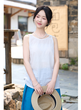 忘城H1626座/茉莉香/夏季轻薄亚麻棉混纺吊带背心女内搭无袖打底