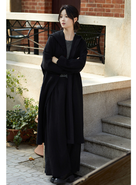 忘城C2002座/风隙漫游者/秋冬新款羊毛针织呢毛圈布黑色毛呢外套