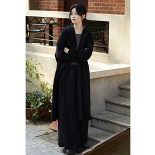 羊毛针织呢毛圈布黑色毛呢外套 秋冬新款 忘城C2002座 风隙漫游者