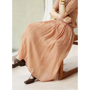 天丝苎麻砂洗米咖色炒色a字半身裙 春夏新品 忘城C1083座 玫瑰红茶