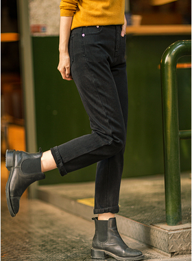 忘城C658座/烟管牛仔裤/2022冬新自发热加绒黑灰色显瘦九分牛仔裤