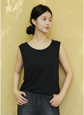 忘城T573座/秋絮/秋季亚麻棉亲肤透气黑色百搭背心吊带女内搭上衣