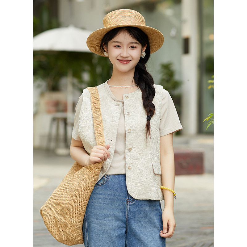 忘城T515座/夏季新款亚麻棉中式国风绣花马甲外套薄款女外搭减龄,女装/女士精品,马夹,淘宝优惠券,粉丝福利购,淘宝优惠卷