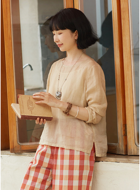 忘城H792座/夏至未至/春夏100支苎麻法式设计感宽松长袖小衫上衣