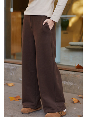 忘城H1440座/冬日可可/冬490G拉毛加厚束脚卫裤宽松直筒休闲长裤