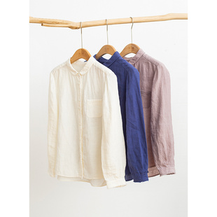 衬衫 忘城L169座 21支干洗亚麻多色小翻领长袖 2024春款 女 春色无疆