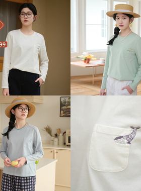 忘城H1488座/自由的诗/26春新7A抗菌222克纯棉柔软长袖t衫女上衣