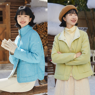 忘城A731座 冬21支进口色织汉麻立领仿丝棉文艺棉服外套 人间小满