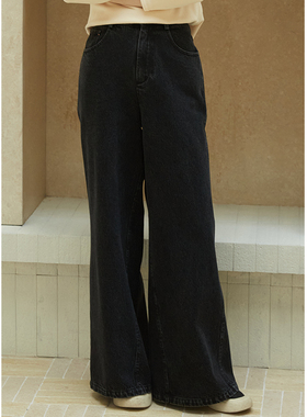 忘城N589座/被小事滋养/秋冬新款100%棉洗水做旧磨毛牛仔阔腿裤女