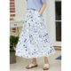 忘城Y440座 24夏进口亚麻棉混纺蓝色绣花拼接a字半身裙 蓝色生活