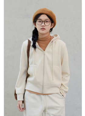 忘城H1431座/月色润白/冬款白色连帽显瘦卫衣加绒加厚保暖外套女