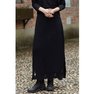 黑色绵羊毛半身裙不规则提花下摆半裙女 秋冬新款 忘城N845座 谧境