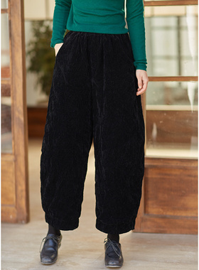 忘城A395座/收藏的故事/2024新品平绒尼龙茧型绗棉保暖花苞裤女