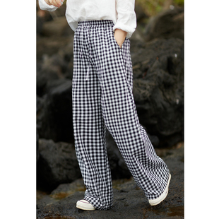 自由灵魂 长裤 26春款 宽松文艺直筒裤 纯棉黑白格子裤 忘城C2116座