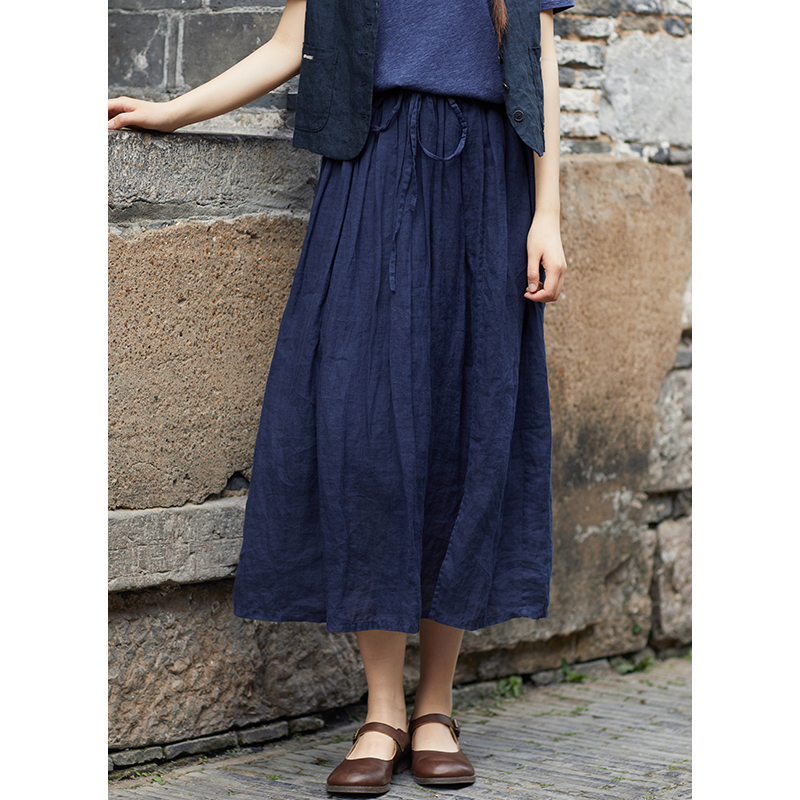 忘城A901座/澄蓝天/夏季100支极细苎麻轻薄透气a字前开叉半身裙女