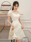 法式 领证登记小白裙生日订婚荷叶边连衣裙 礼服裙平时可穿白色夏季
