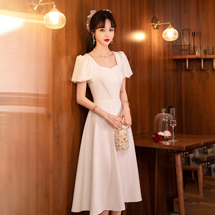 法式红色敬酒服新娘新款平时可穿日常回门服小个子泡泡袖晚礼服裙