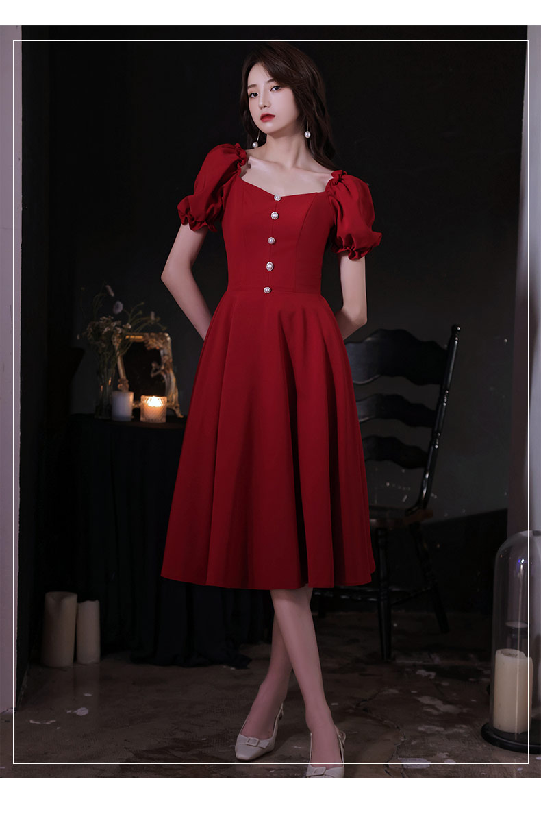 Evening dress for bride, long skirt, fitted, square neckline, with short sleeve, suitable for teen, mid-length Evening dress for bride, long skirt, fitted, square neckline, with short sleeve, suitable for teen, mid-length