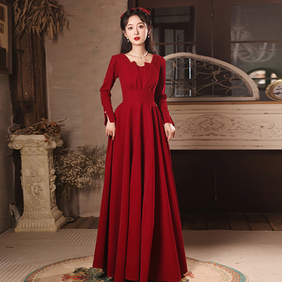 优雅长袖A字裙长款礼服