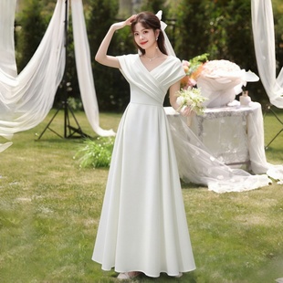 白色晚礼服领证伴娘服小个子18岁成年礼生日连衣裙平时可穿长裙女