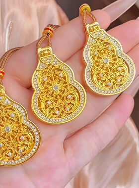 金包银古法福佑护身佩项链女镂空花丝护身葫芦吊坠毛衣链送女礼物