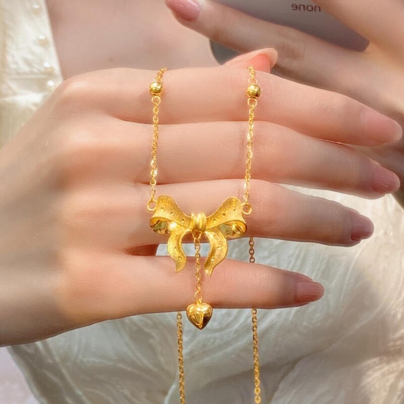 金包银在逃公主蝴蝶项链古法传承流苏蝴蝶结性感锁骨链吊坠送女友