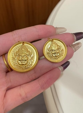 古法金包银黄财神吊坠实心吉言圆牌招财纳福挂坠韦雪同款毛衣项链