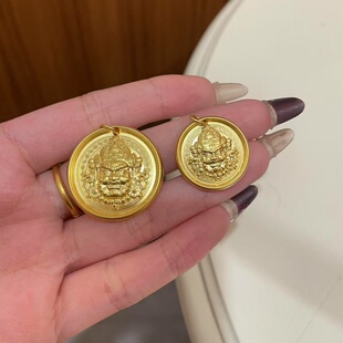 古法金包银黄财神吊坠实心吉言圆牌招财纳福挂坠韦雪同款毛衣项链