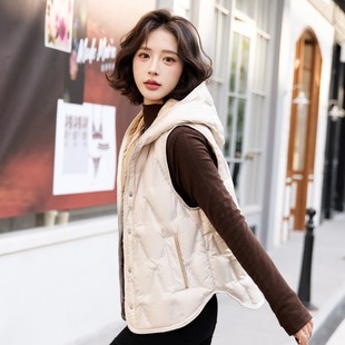 米色鹅绒羽绒马甲女款秋冬季2025新款轻薄羽绒服坎肩背心马夹外穿