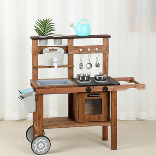 户外木制厨房过家家玩具幼儿园果园菜地厨具工具台露天出水灶台