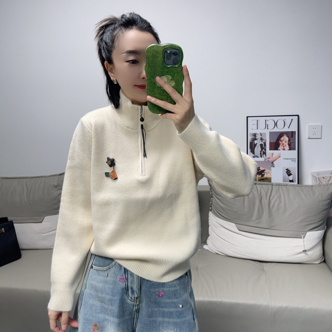 设计感半拉链高领减龄百搭毛衣女