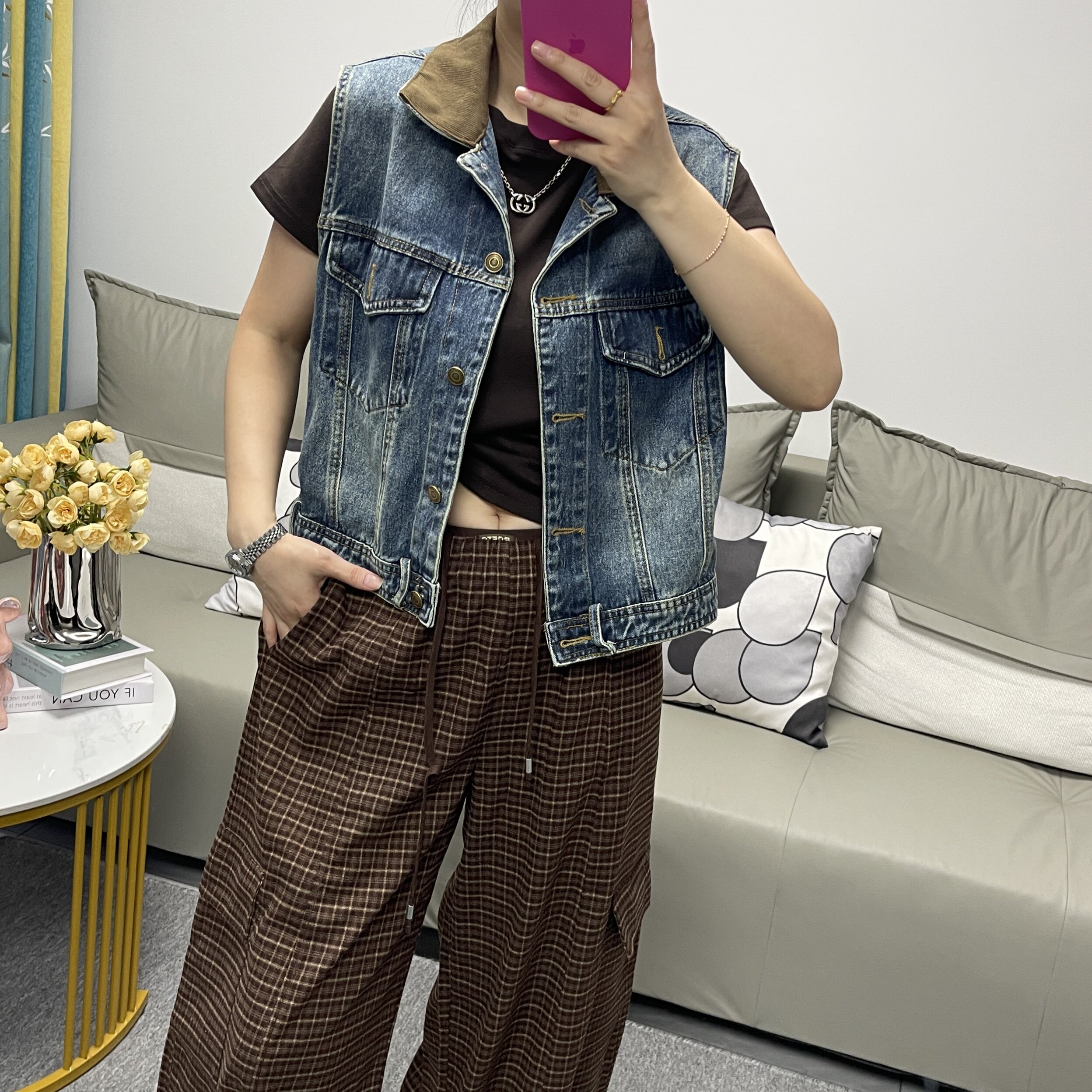 欧洲站撞色领牛仔马甲女款显瘦