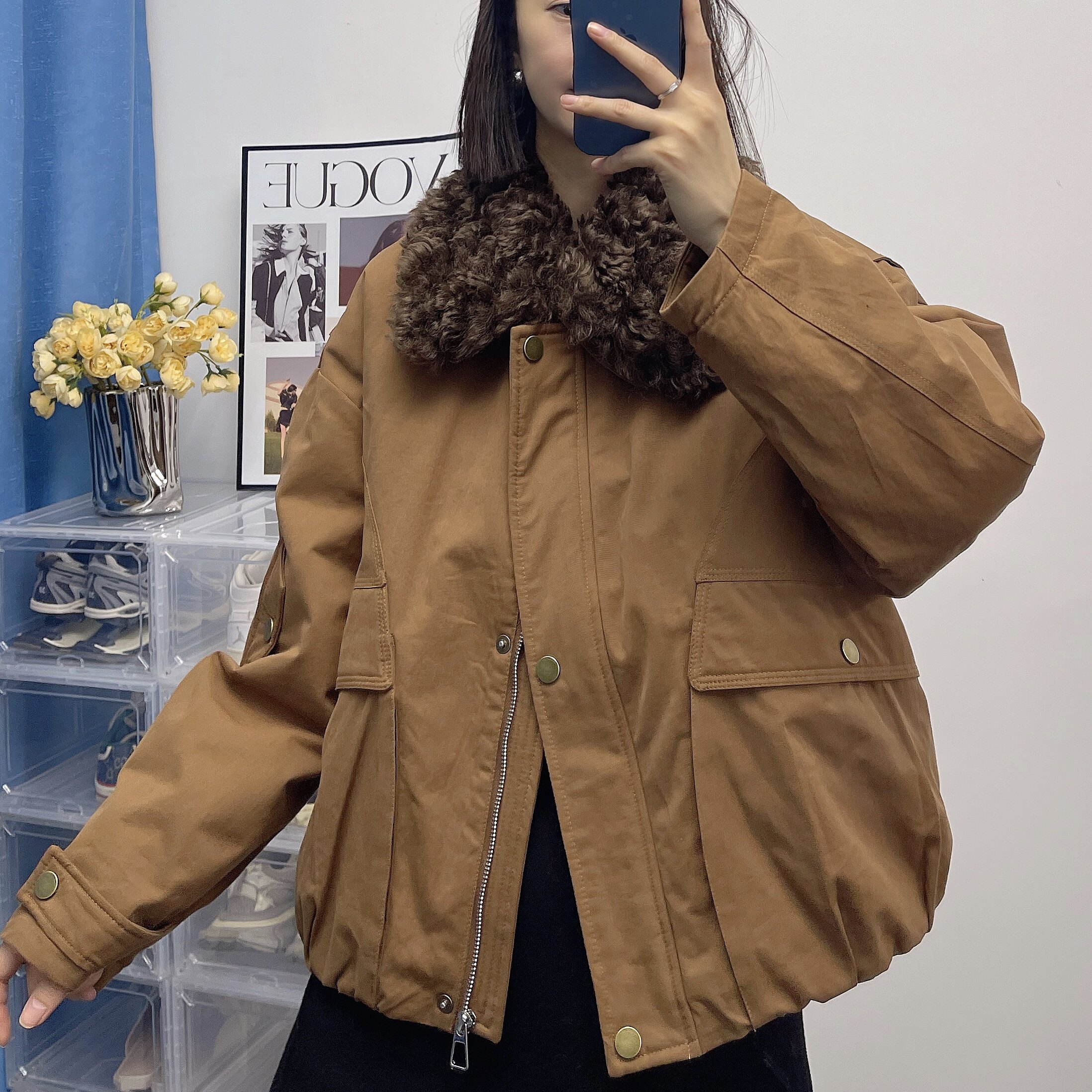 欧洲站2025新款韩版大兜工装棉服女短款小个子加厚保暖面包服外套