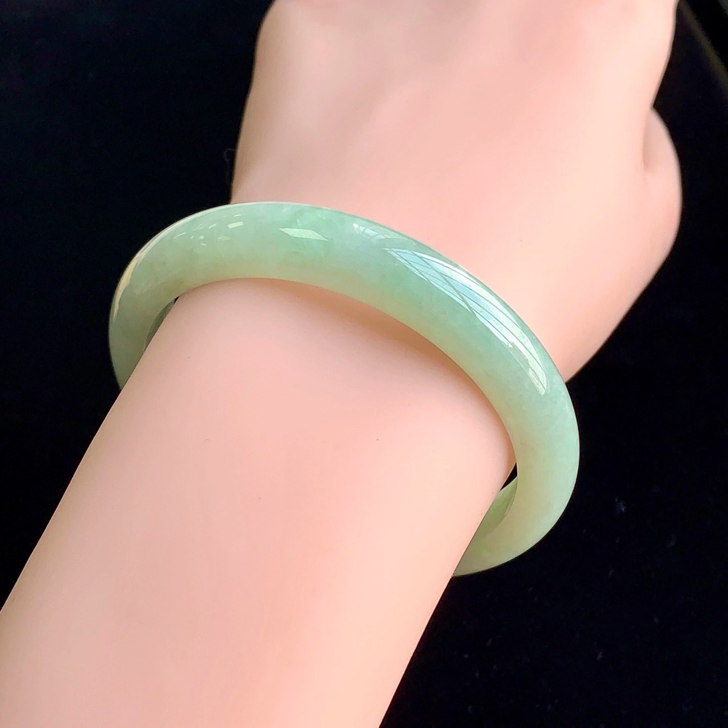 泗隆珠宝-缅甸天然A货翡翠手镯玉石玉器镯子 果绿手镯54圈口