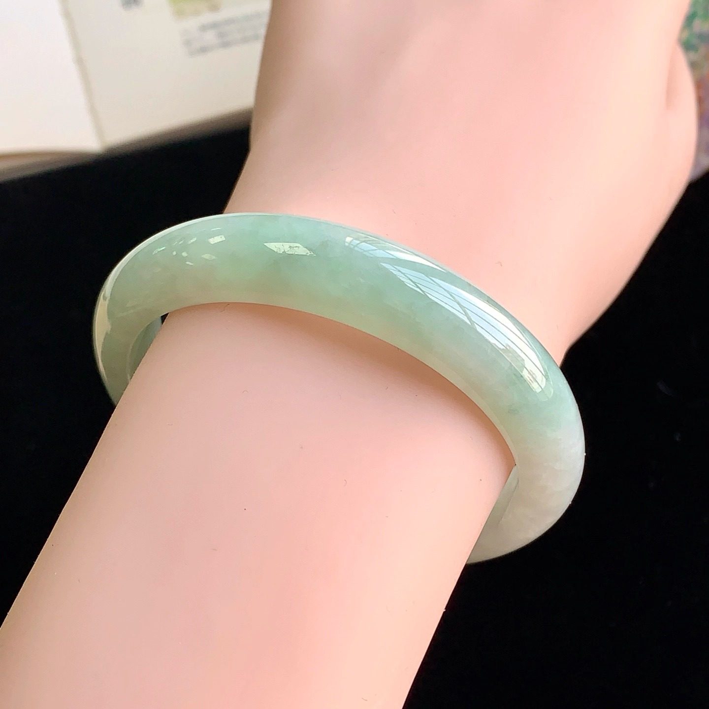 泗隆珠宝-缅甸天然A货翡翠手镯玉石玉器镯子 果绿手镯53圈口