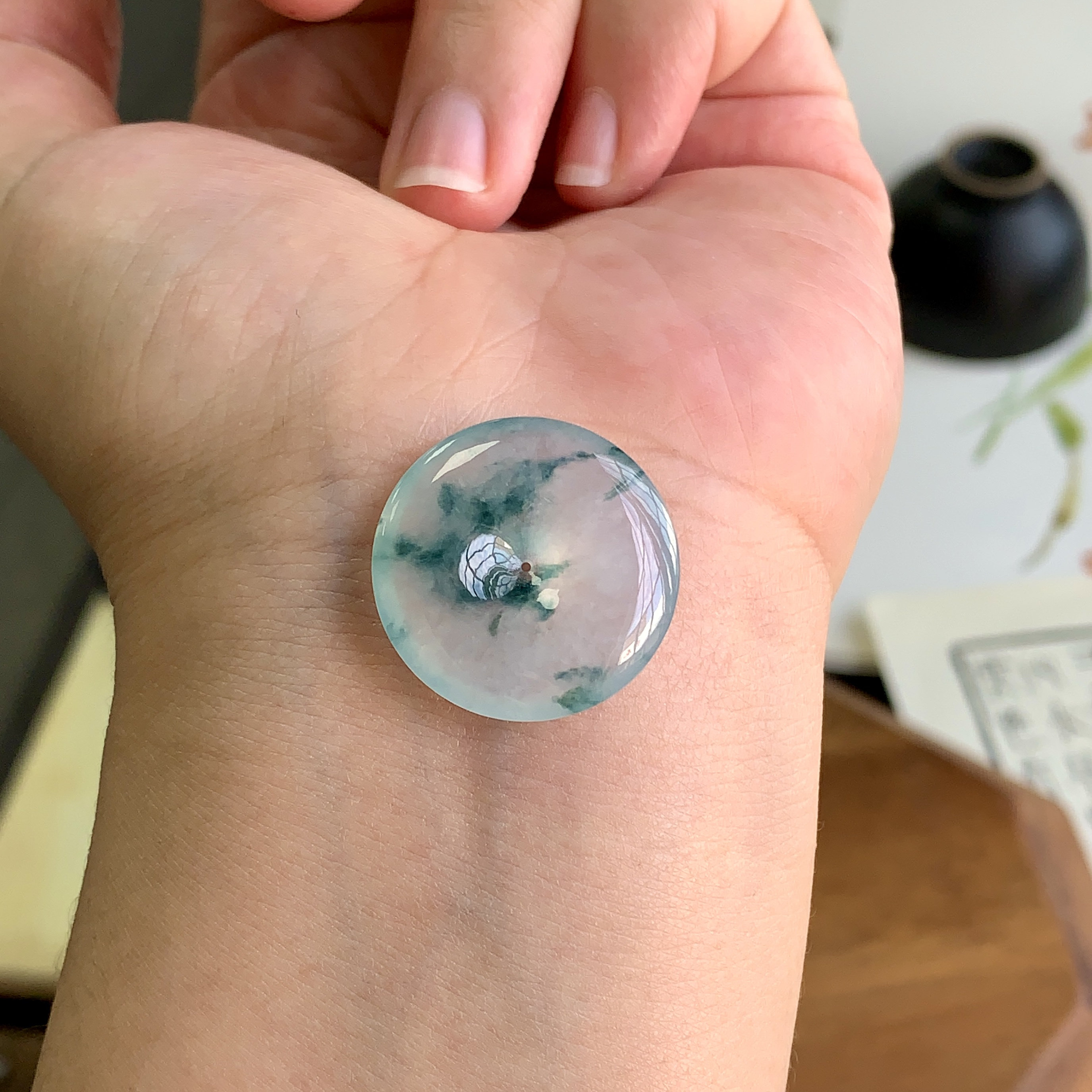 泗隆珠宝-天然A货翡翠平安扣吊坠 冰飘花平安扣翡翠挂件女款