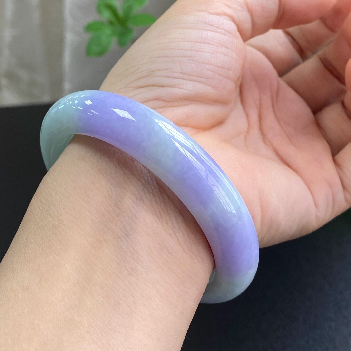 泗隆珠宝-天然A货翡翠手镯 正品缅甸玉石紫罗兰手镯57圈口圆镯子