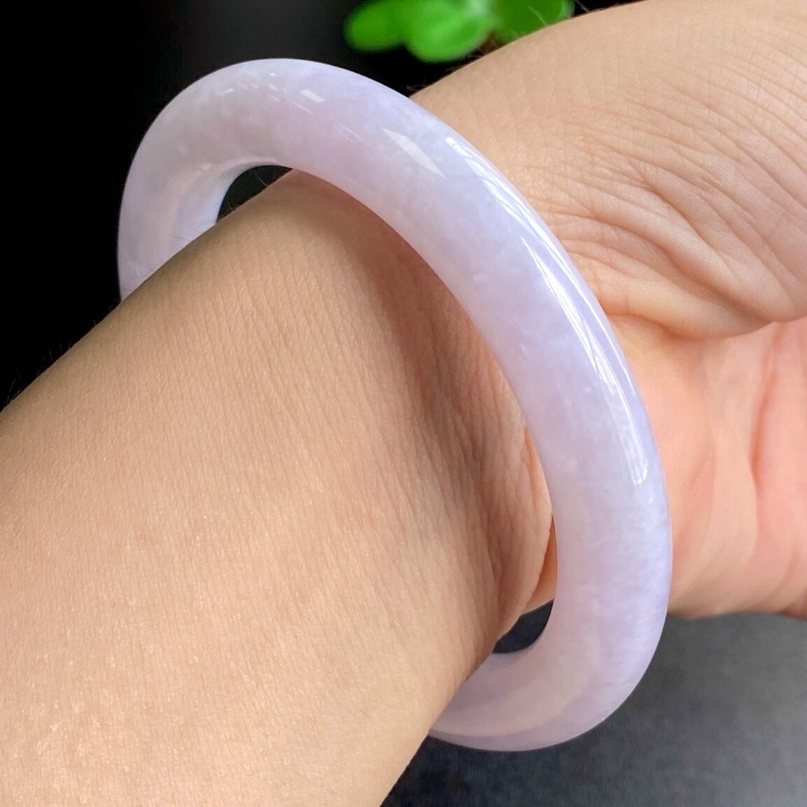 泗隆珠宝-天然A货翡翠手镯 正品缅甸玉石紫罗兰圆条玉镯子56圈口