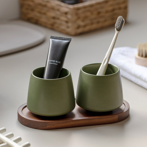 中古风高级家用陶瓷洗漱杯漱口杯刷牙杯子情侣套装牙具牙膏杯牙缸