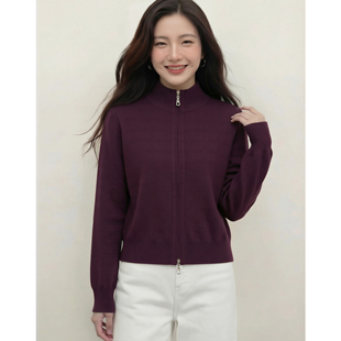 2026年春季新款休闲通勤风翻领半拉链针织开衫女长袖显瘦毛衣外套