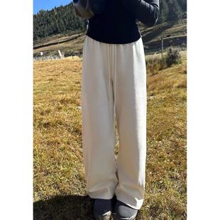 灰色羊绒糯米直筒裤 白杏色 加厚婴儿绒 穿搭舒适区 胡夹子一