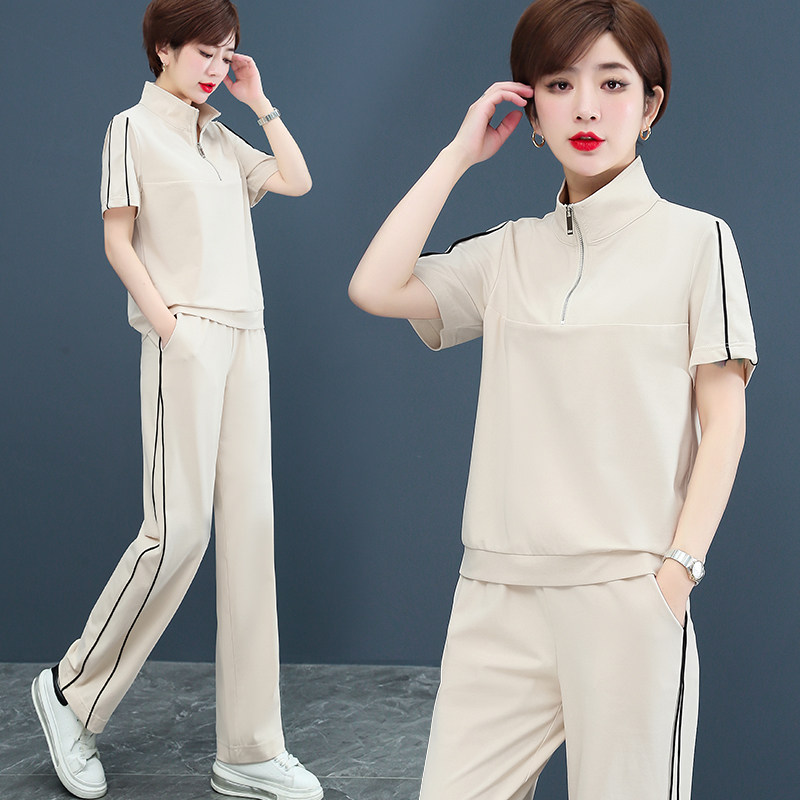 短袖休闲运动套装女夏季2023年新款中年妈妈减龄薄款运动服两件套