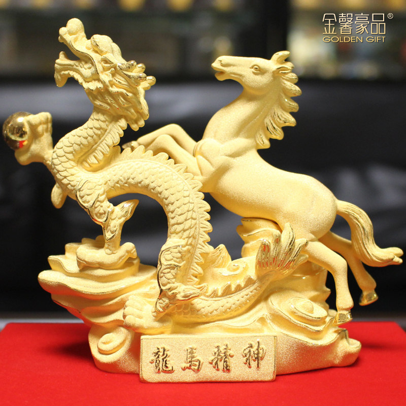 绒沙金摆件双马奔腾金马新年礼物生肖生日商务礼品创意家居工艺品