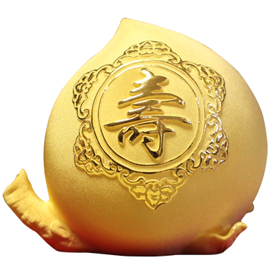 福寿双桃送老人男女长辈绒沙金