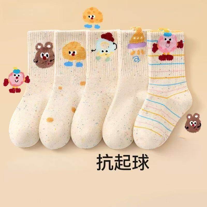 儿童袜子女童秋冬款卡通搞怪点点砂高筒童袜春秋小女孩高筒棉袜子