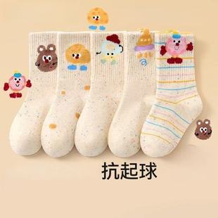 儿童袜子女童秋冬款卡通搞怪点点砂高筒童袜春秋小女孩高筒棉袜子